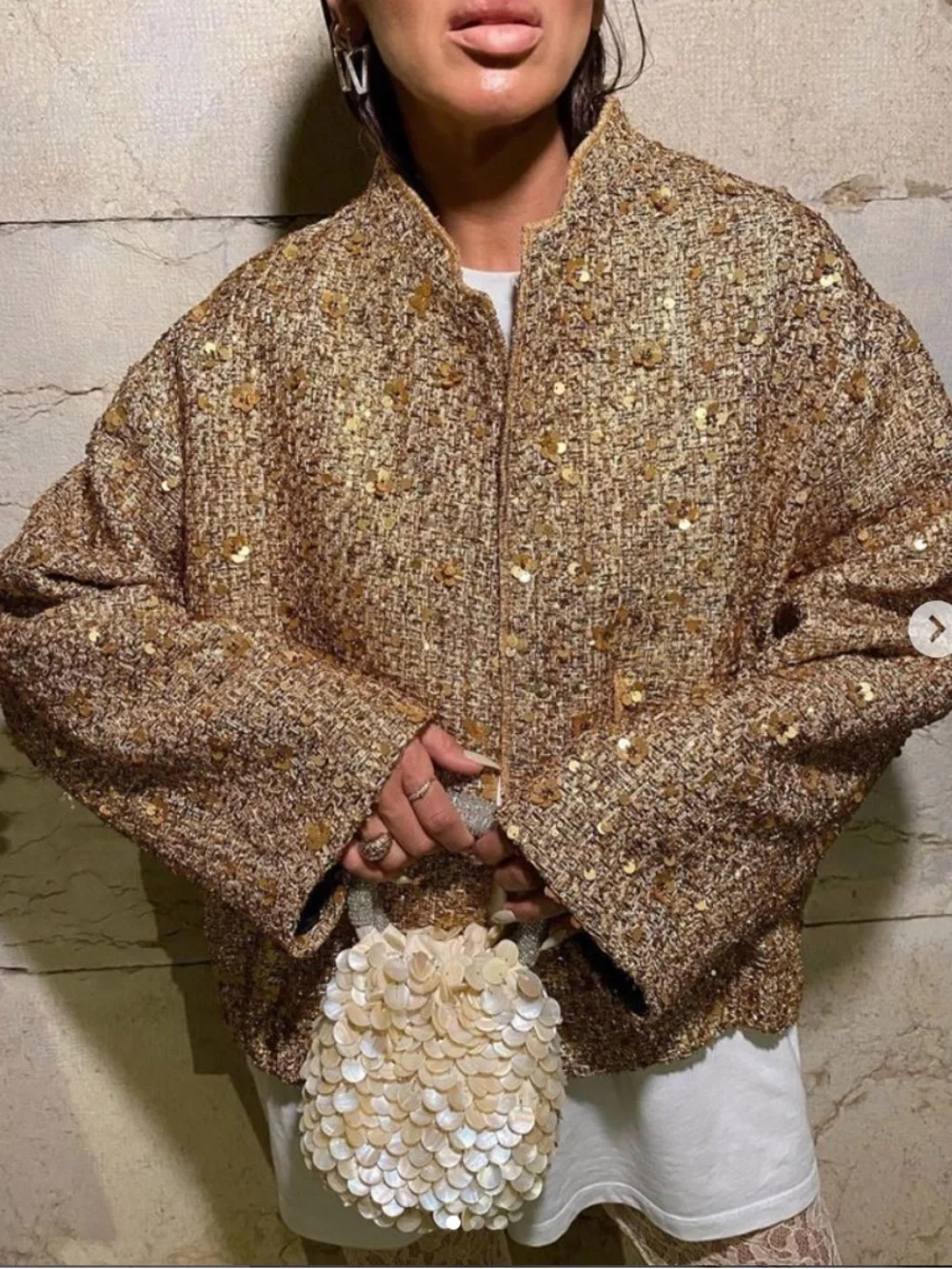 Zara Gold Sequin Tweed Jacket, size M - Picture 2 of 8